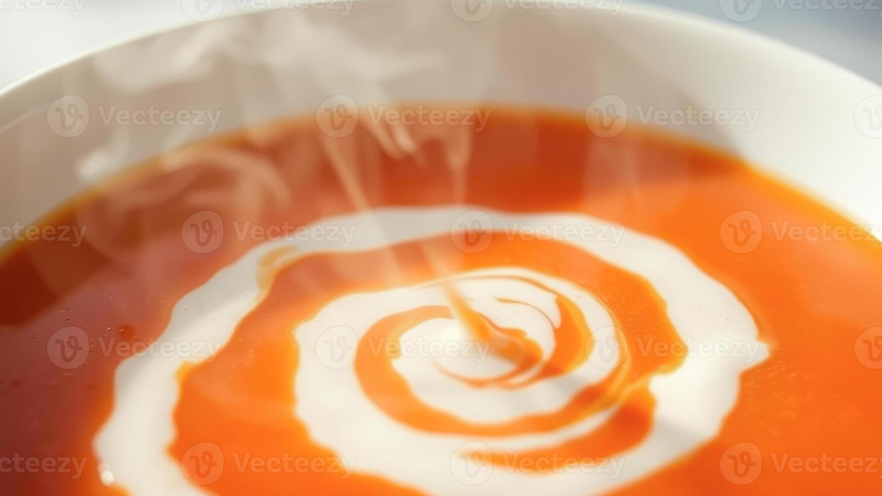 Cream swirling into orange soup photo