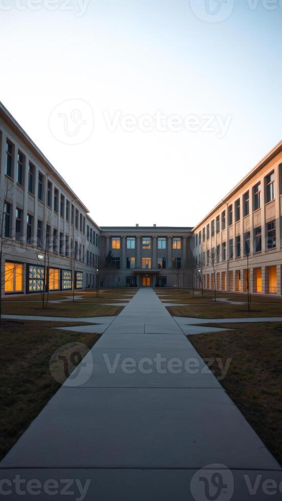Symmetrical Building Facade with Central Pathway photo