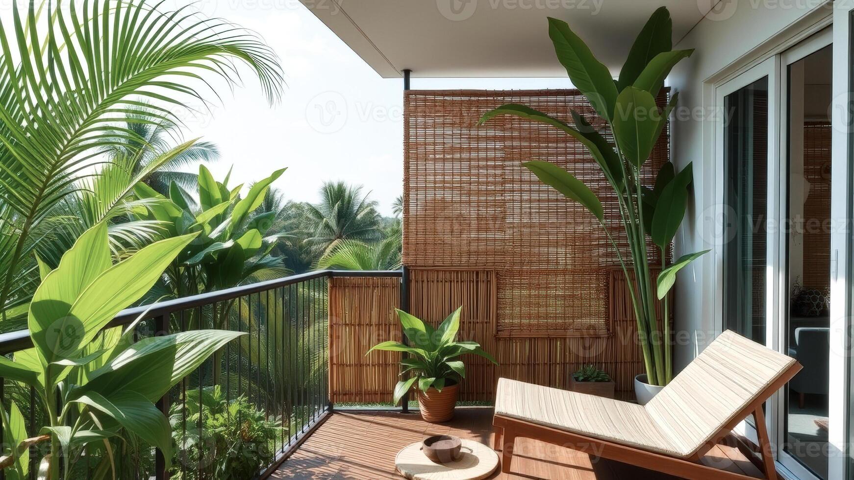 Relaxing Balcony with Tropical Plants and Bamboo Accents photo