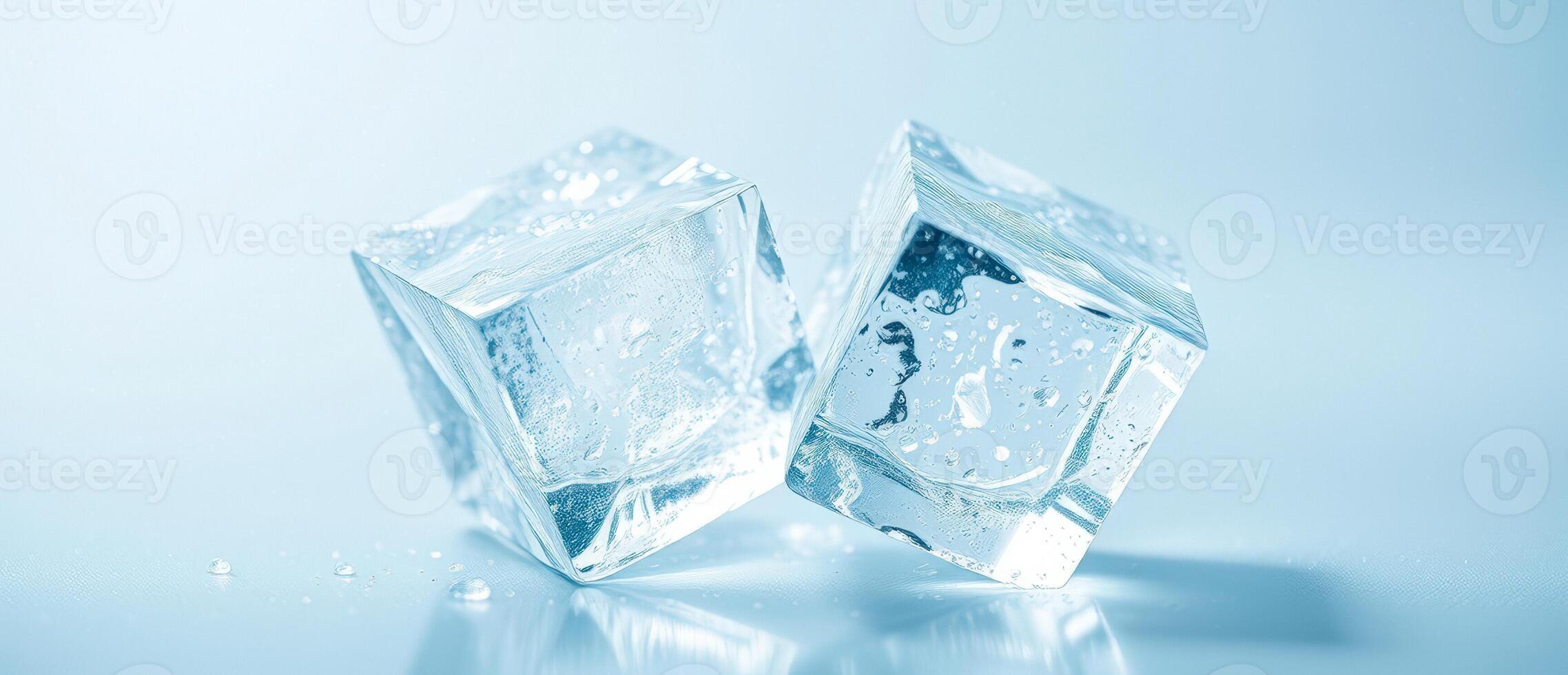 Two Ice Cubes on Blue Background photo