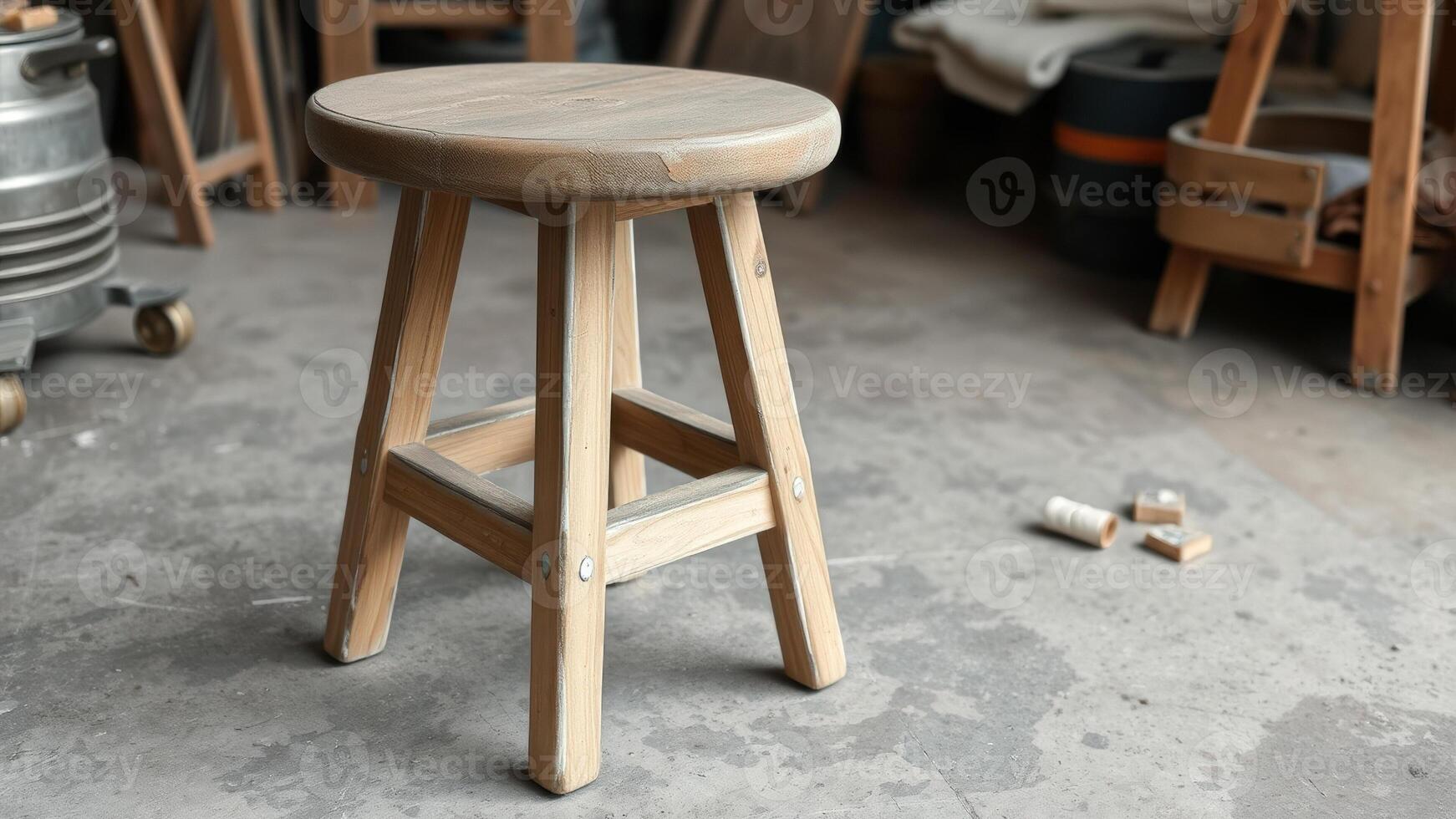 Wooden stool on concrete floor photo