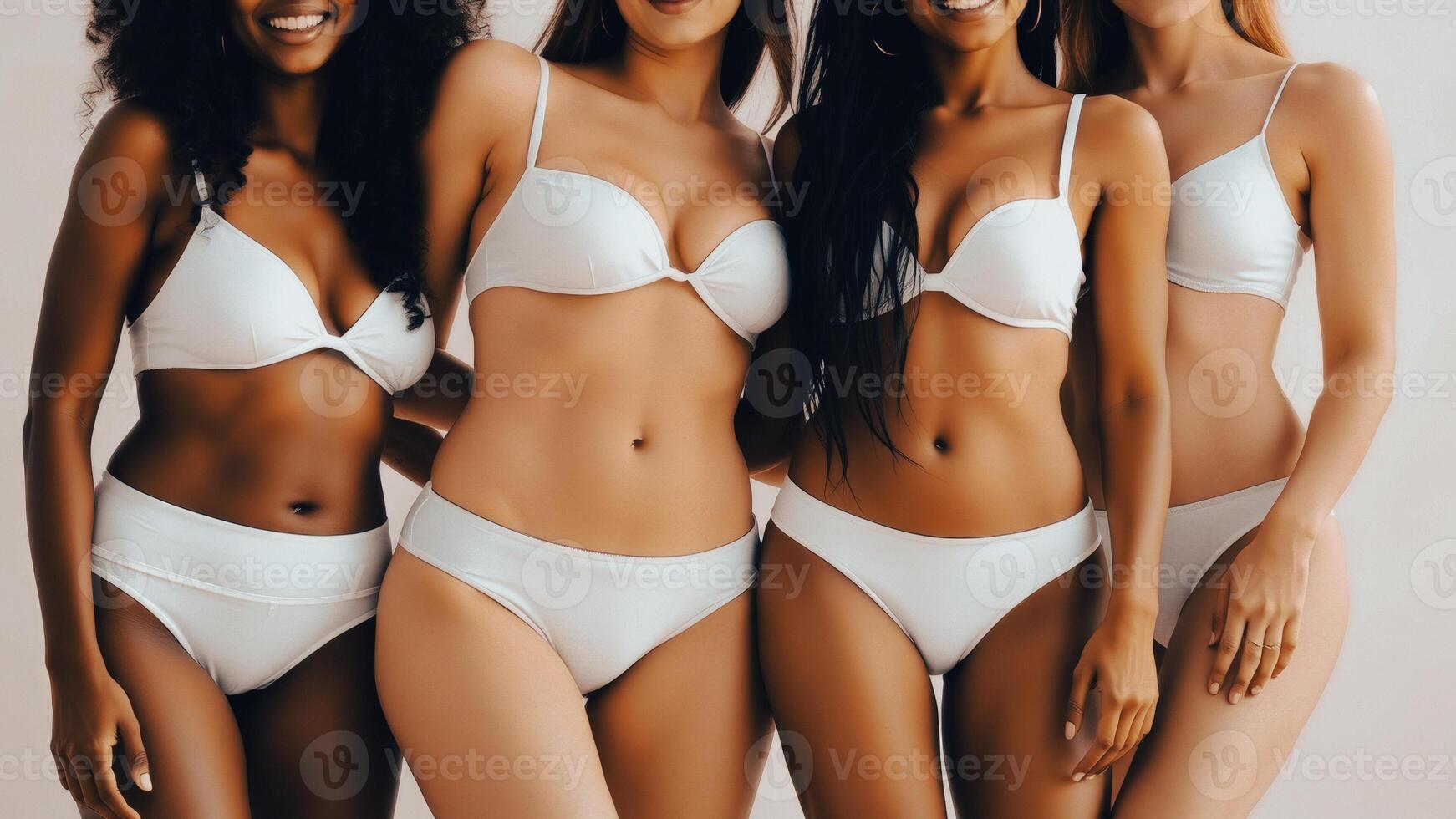 Four women in white lingerie photo