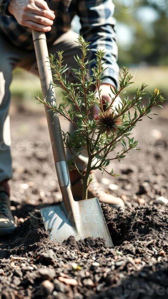 Planting a tree in the garden photo