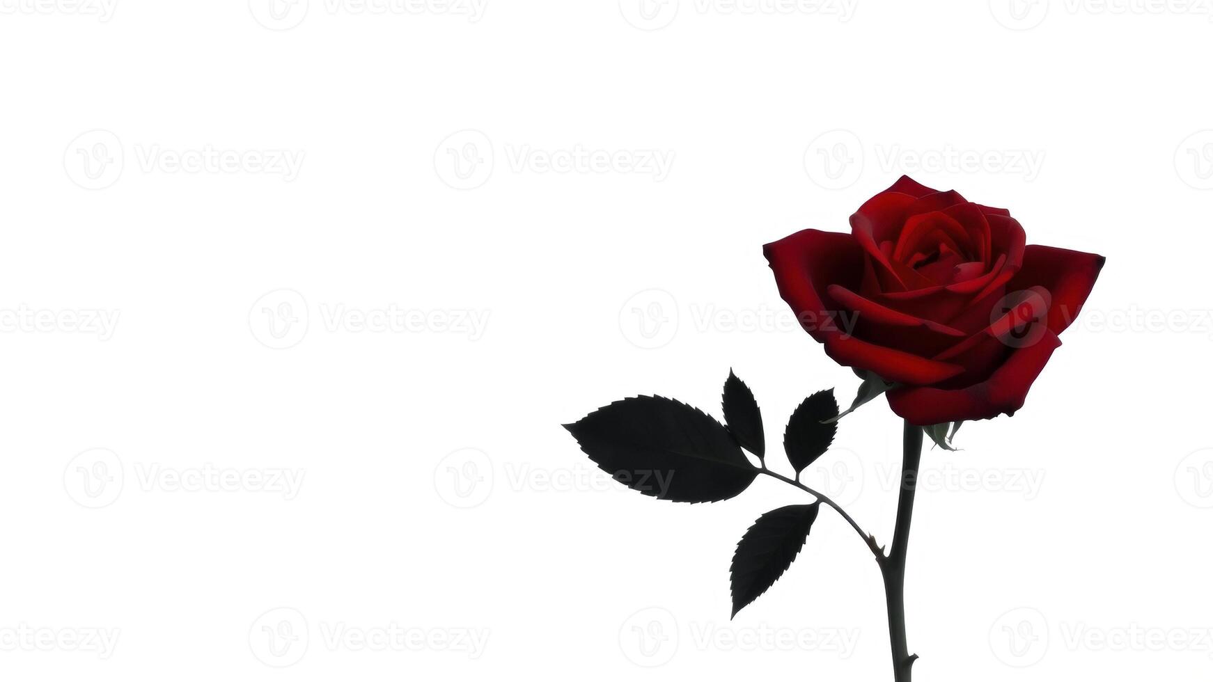 Single Red Rose with Silhouetted Leaves photo