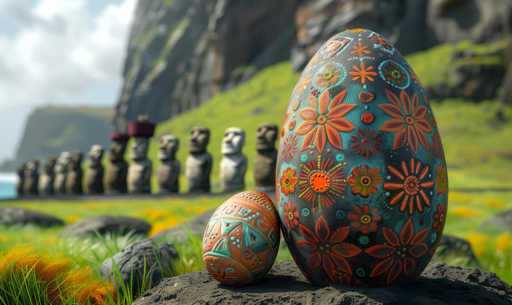 Ancient Easter Egg Statues on Rapa Nui Easter Island photo