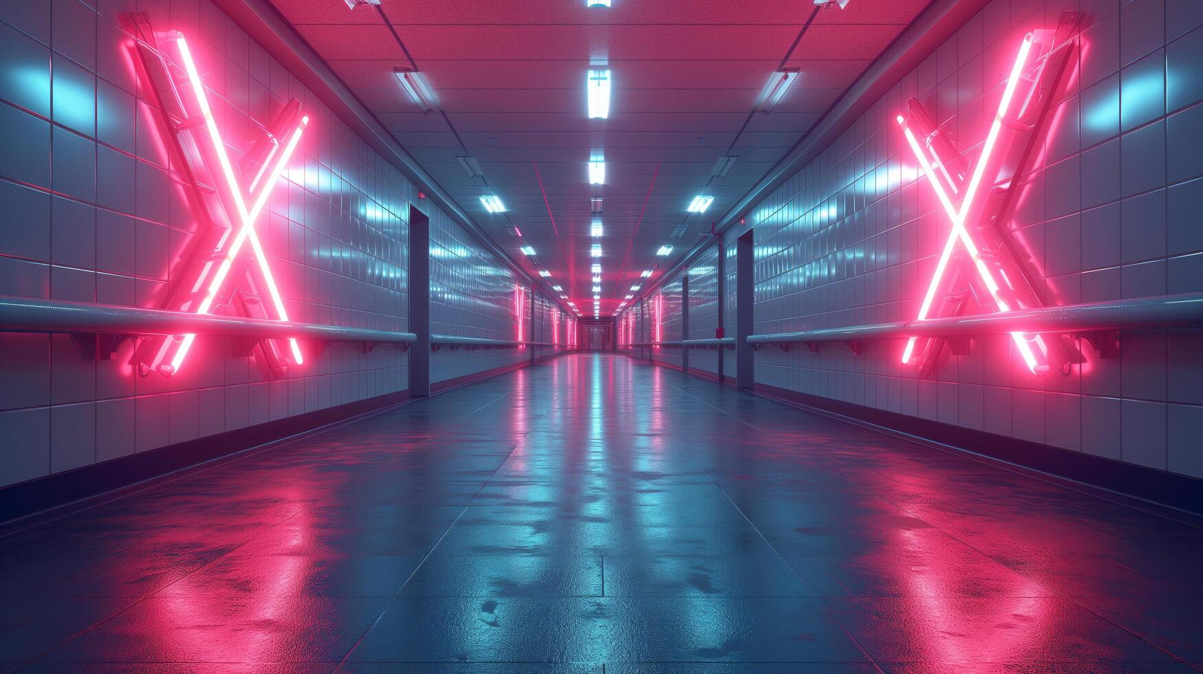 Empty underground passage with a red letter X that prevents movement - disease X photo