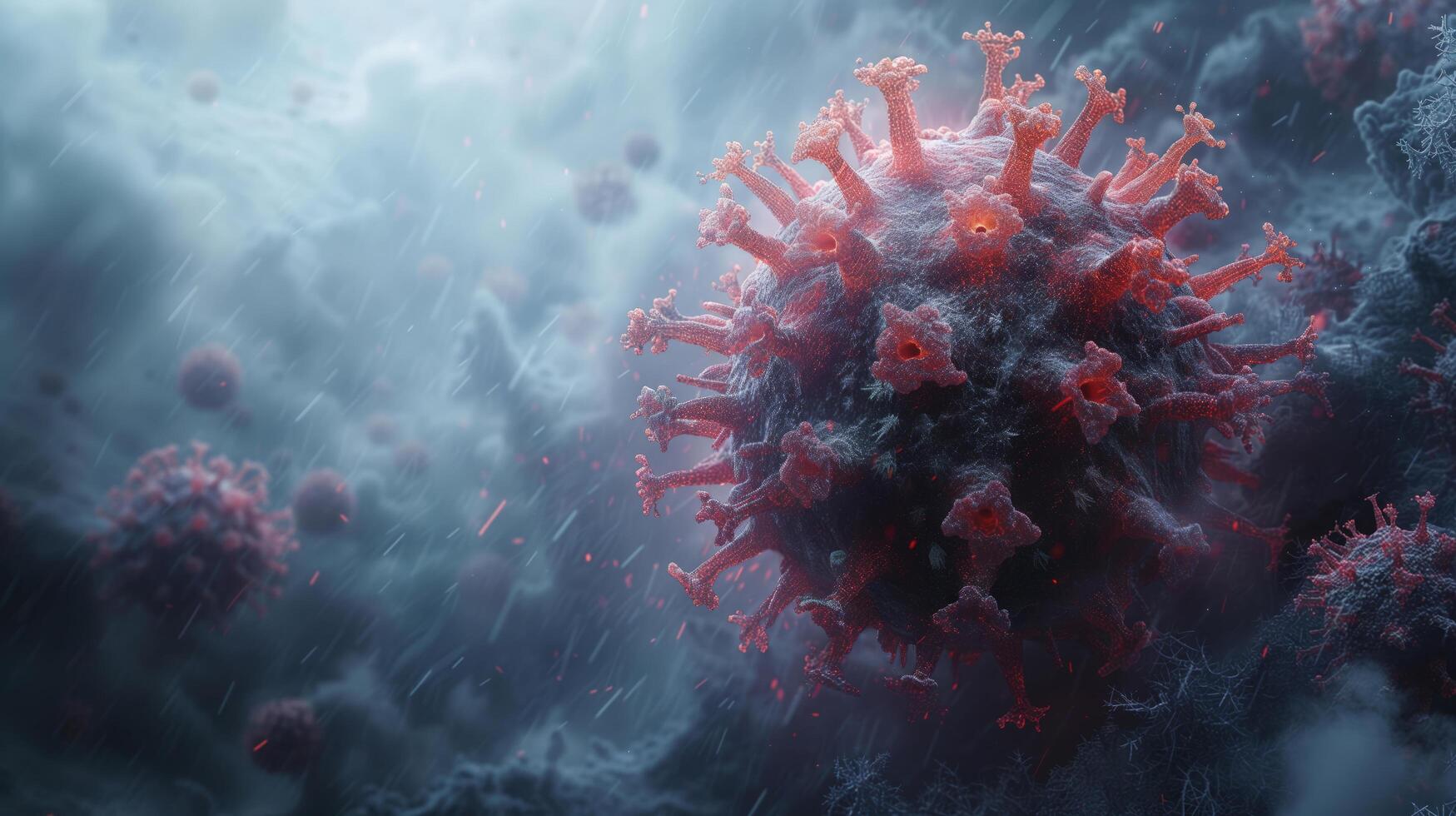 A microscopic view of virus cells that infects the human body and causes chronic diseases. A new type of virus photo