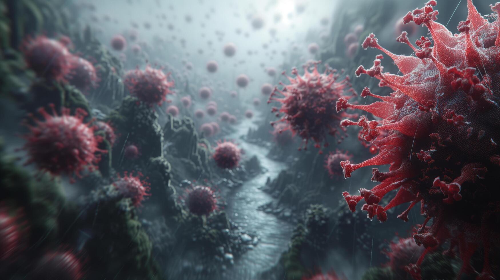 A microscopic view of virus cells that infects the human body and causes chronic diseases. A new type of virus photo