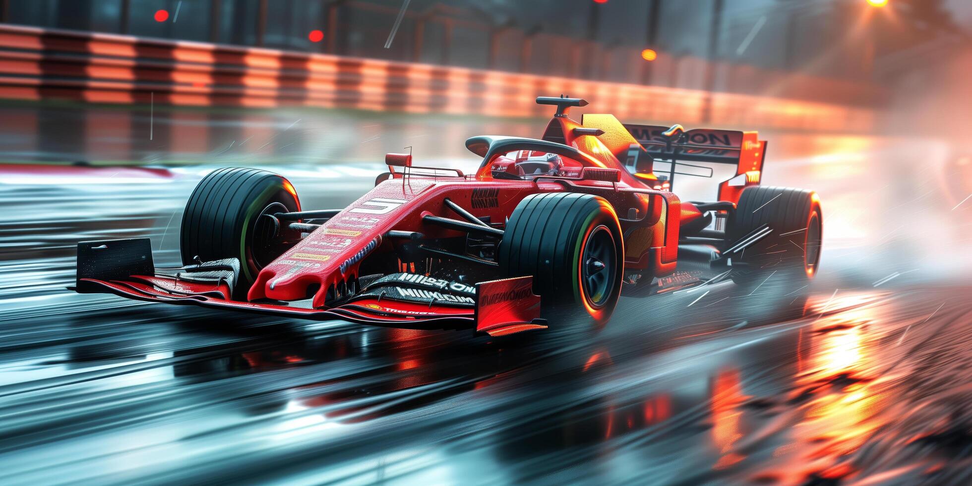 Formula one moving generic race car racing down the track with motion blur photo