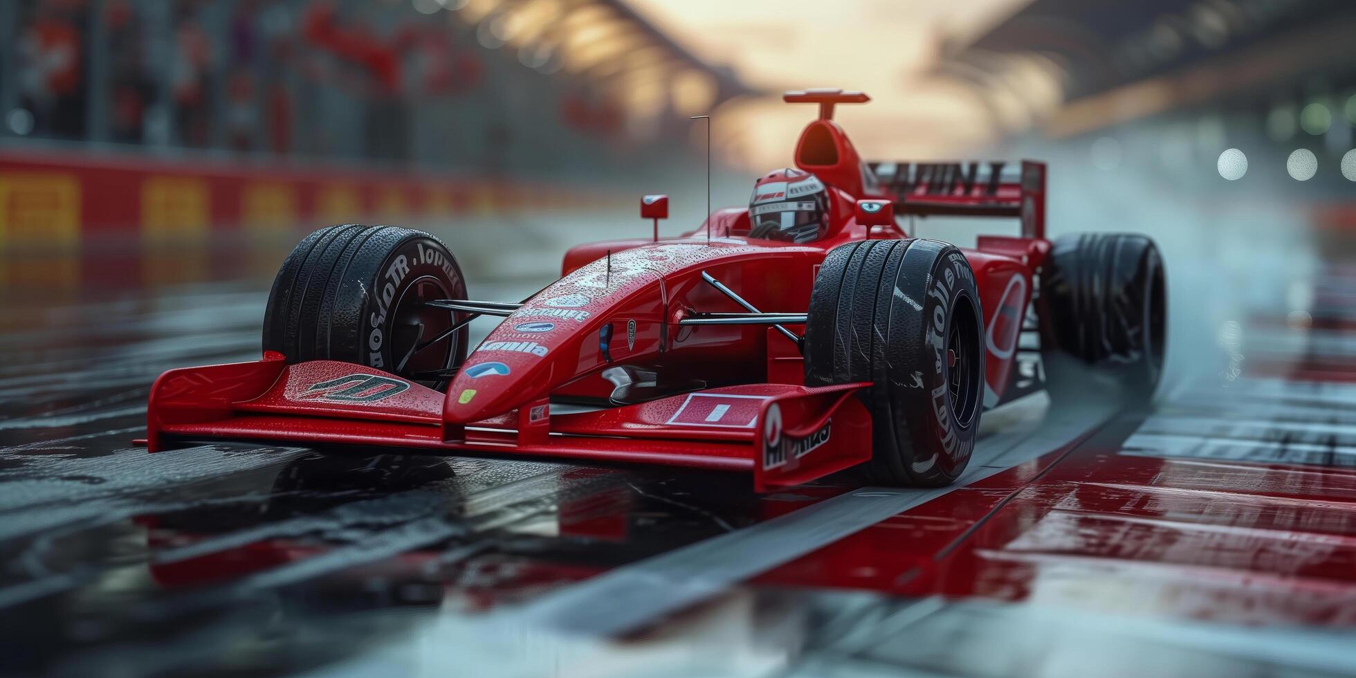 Racing red car goes fast to formula one races photo