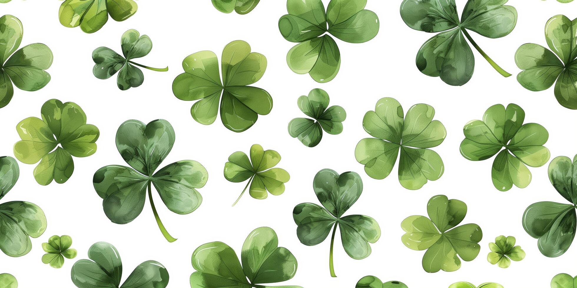 St. Patrick's day watercolor seamless pattern with green clover leaves on a white background photo
