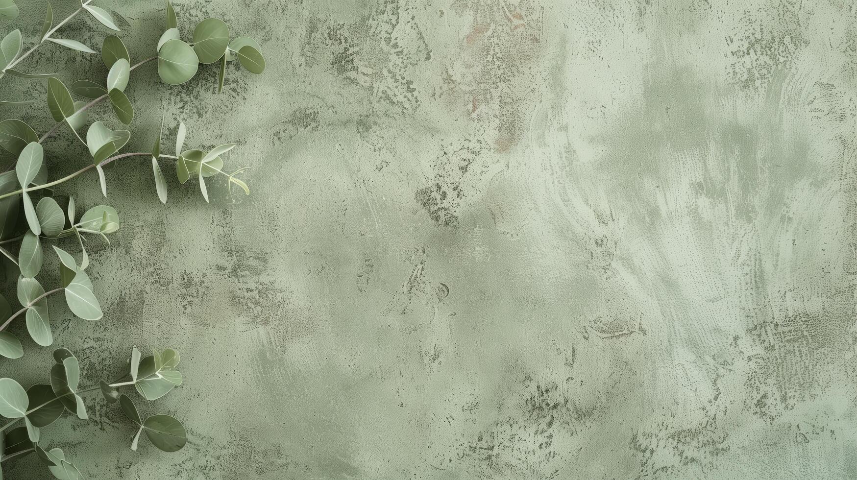 Eucalyptus branches lying on a green grunge background creating a natural frame with copy space photo