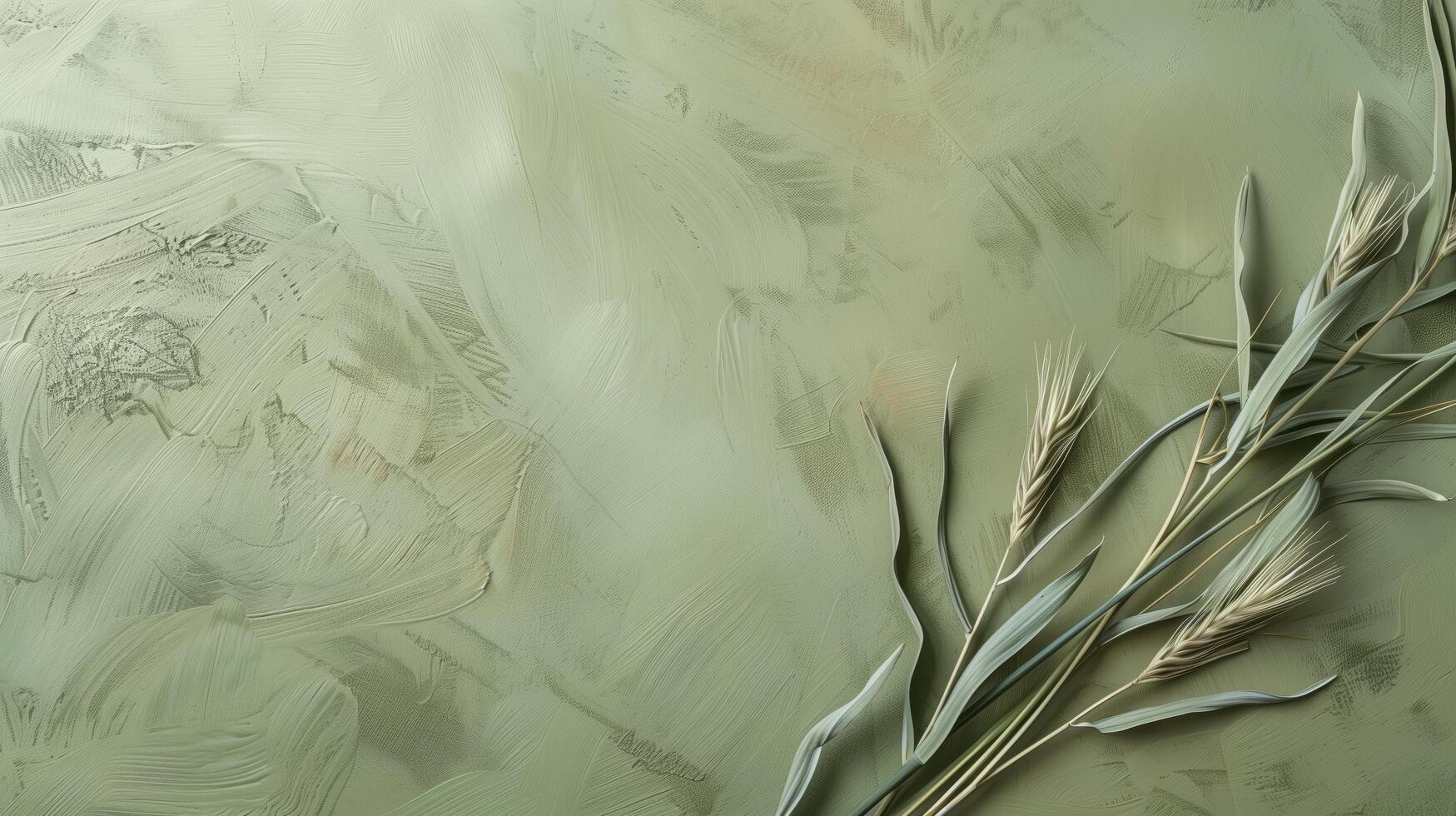 Simple composition with dried plants on a textured green backdrop, providing plenty of space for text or design elements photo