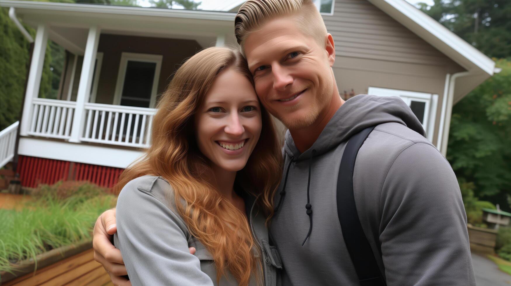 New home, happy couple a symbol of love, success, and belonging a portrait of the american dream photo