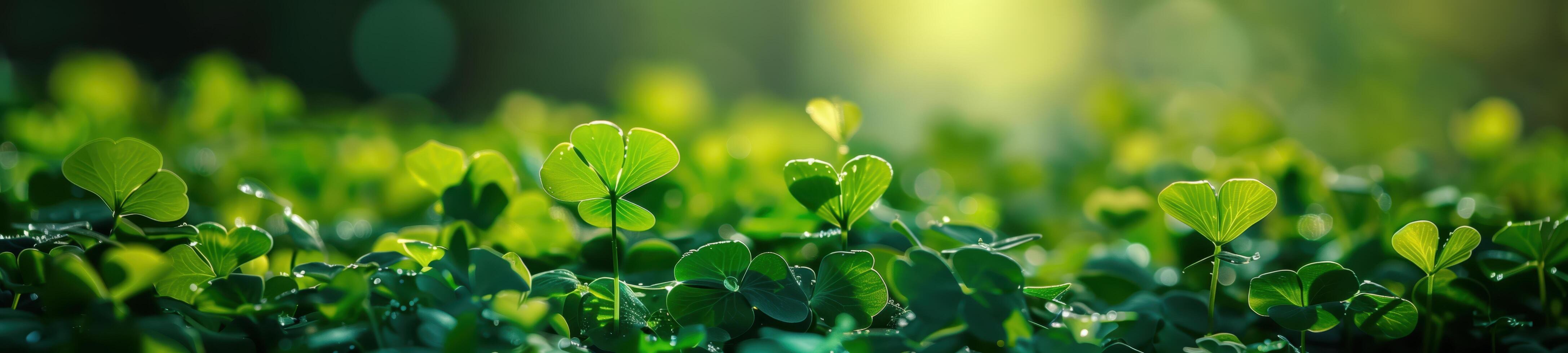 Lush and vibrant scene of green clover leaves growing in the spring sunlight photo