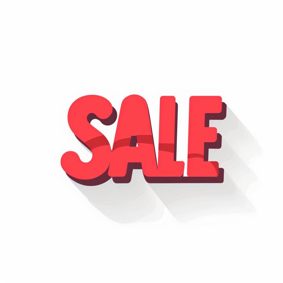 Vibrant 3d red sale sign with long shadow on white background, ideal for retail promotions and marketing campaigns. Versatile advertising with bold typography photo