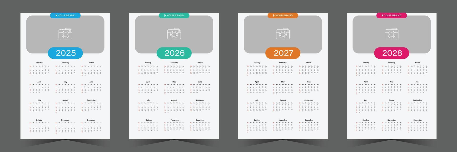 Modern wall calendar design for 2025, 2026, 2027, 2028 vector