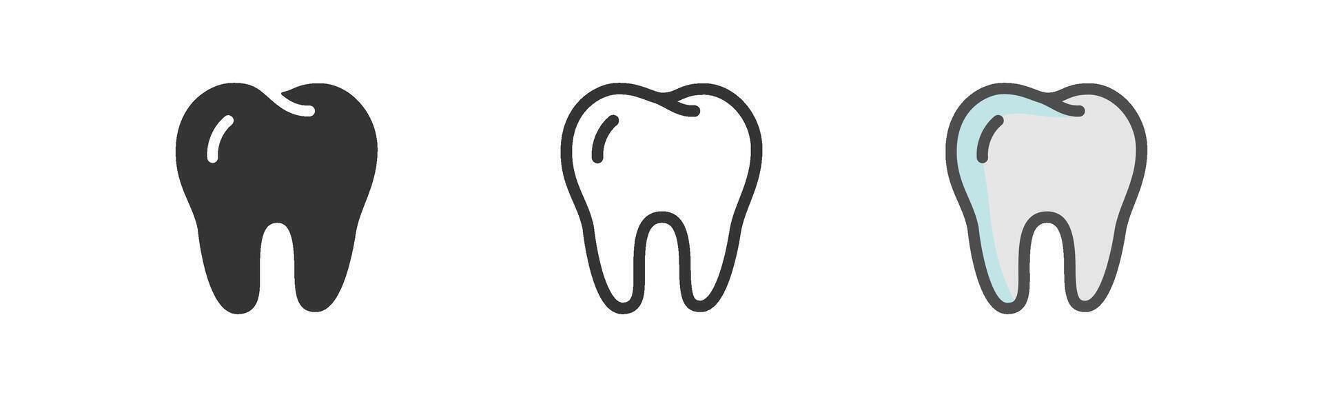 Tooth icon. Dental treatment symbol. Dentist, teeth doctor. Line, flat and colored style illustration. vector