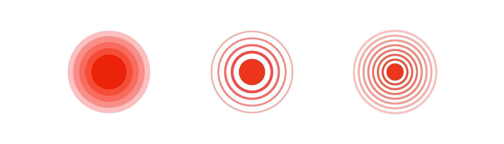 Red physical pain cirlce set on white background. Medicine, painkiller drugs, headache, sick symbol. Pain localization, muscle, stomachache. Flat colored . vector