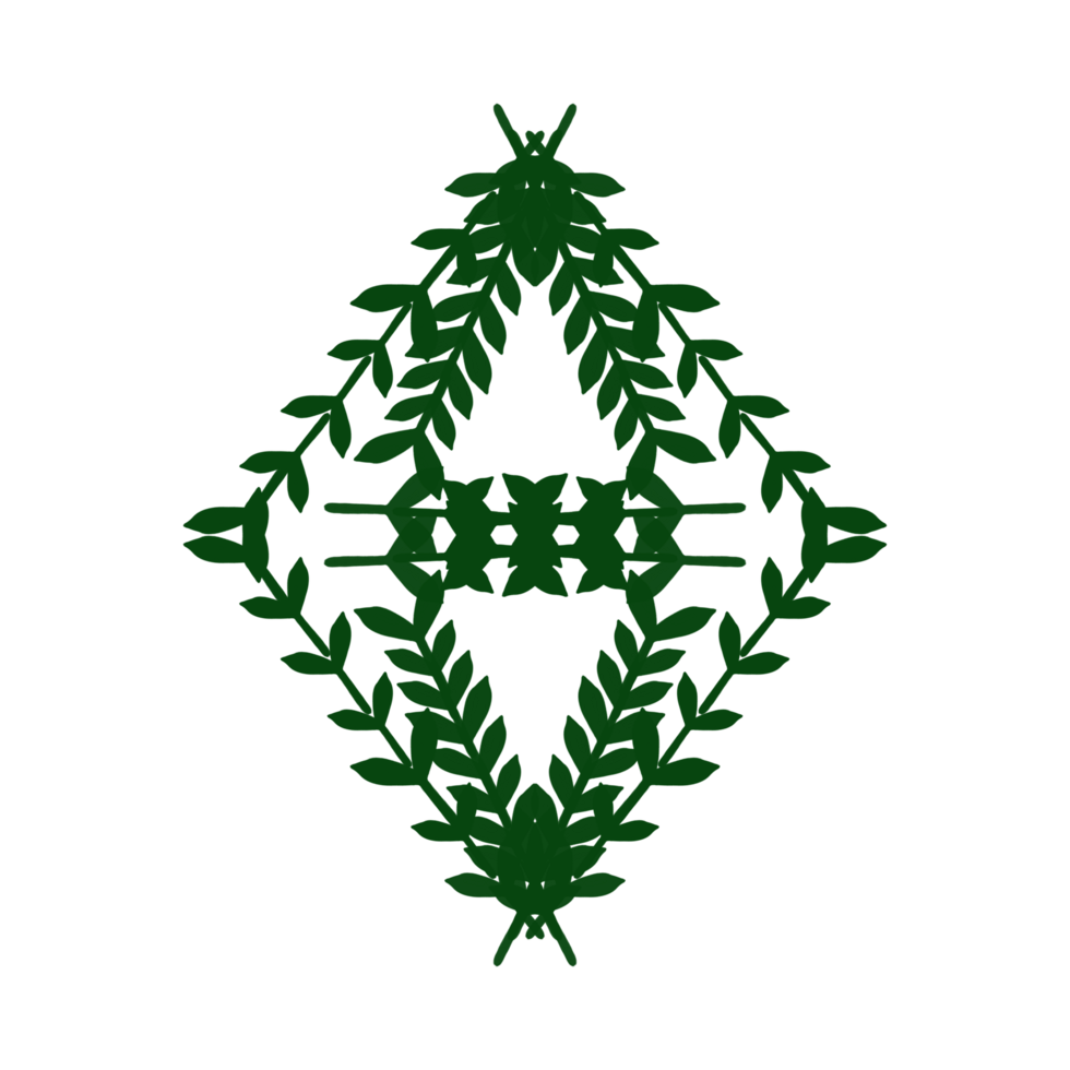 Wreath foliage illustration Frame Clip Art A green leaf snowflake with intricate branches and patterns on a transparent background png