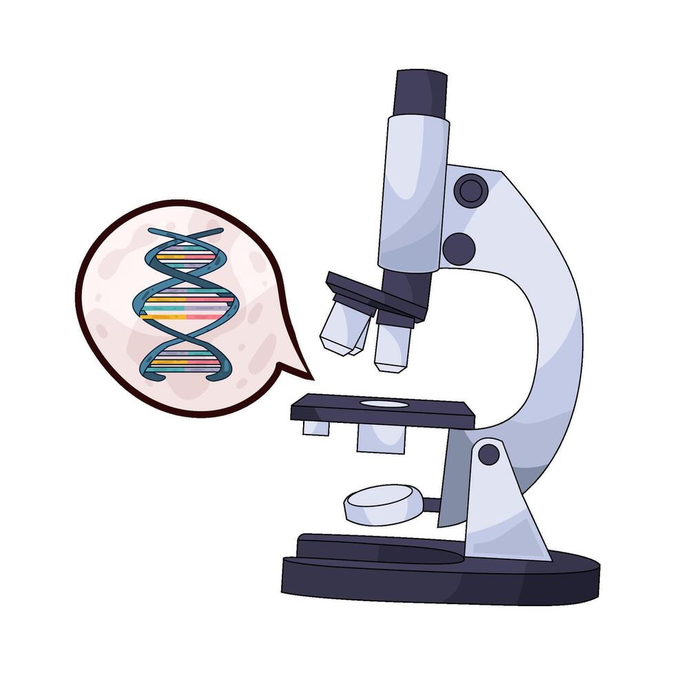 illustration of Microscope Examining DNA Strands vector