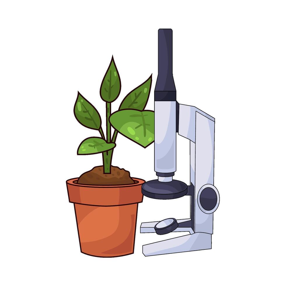 illustration of Plant Viewed Through Microscope vector