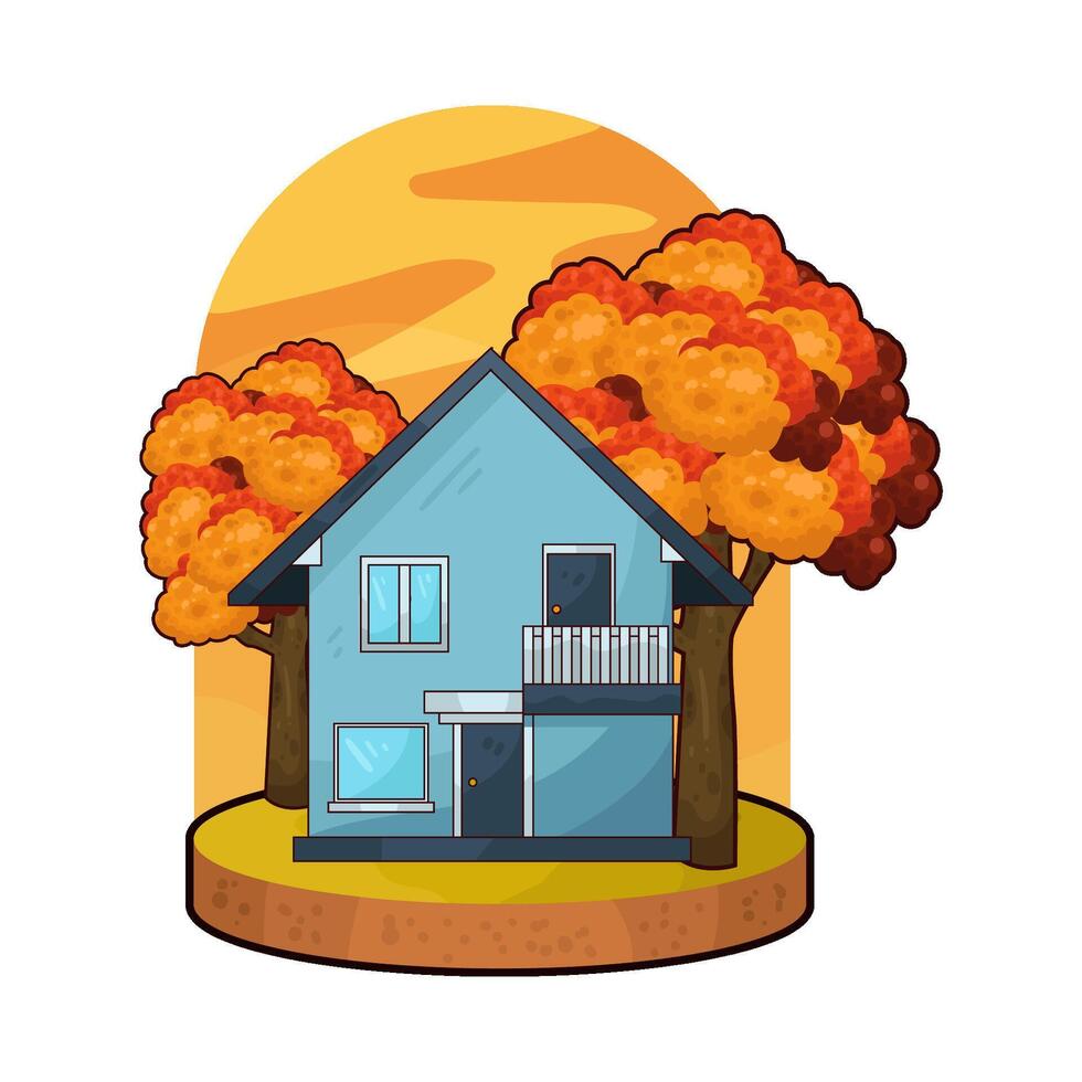 Big Tree Near House illustration vector