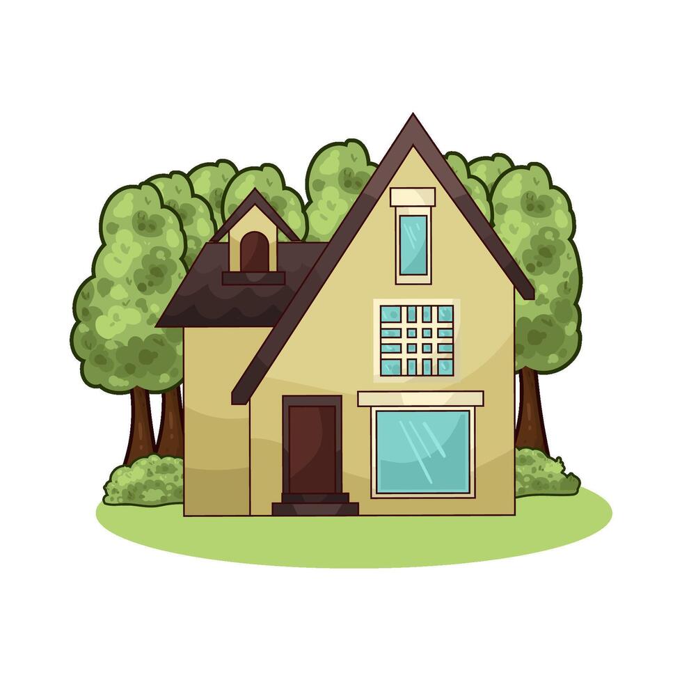 House Surrounded By Trees illustration vector