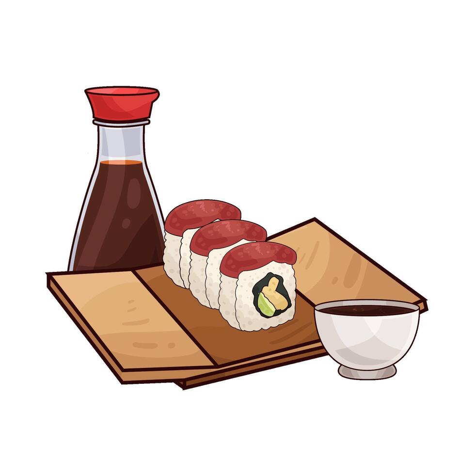 illustration of Tuna Sushi with soy sauce vector