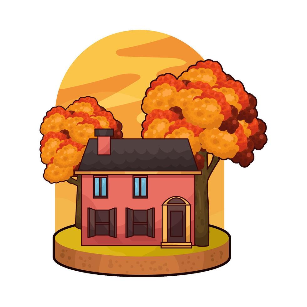 illustration of Small House In Forest vector