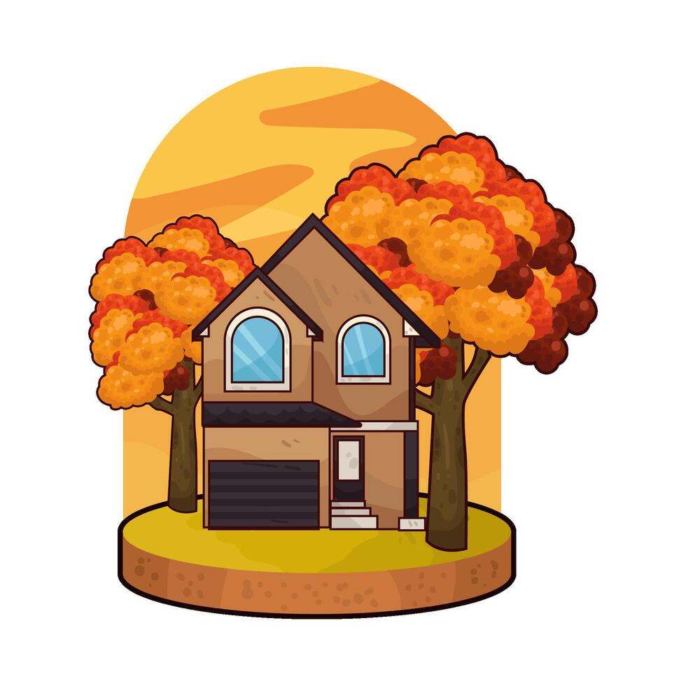 illustration of Big Tree Near House vector