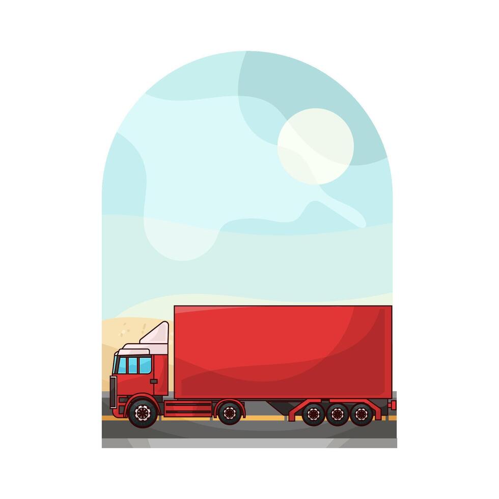red Colored Container Truck illustration vector