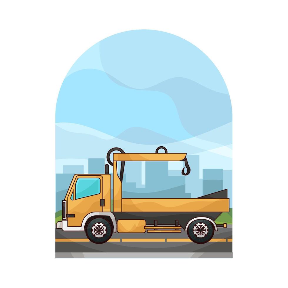 Crane truck on the road vector