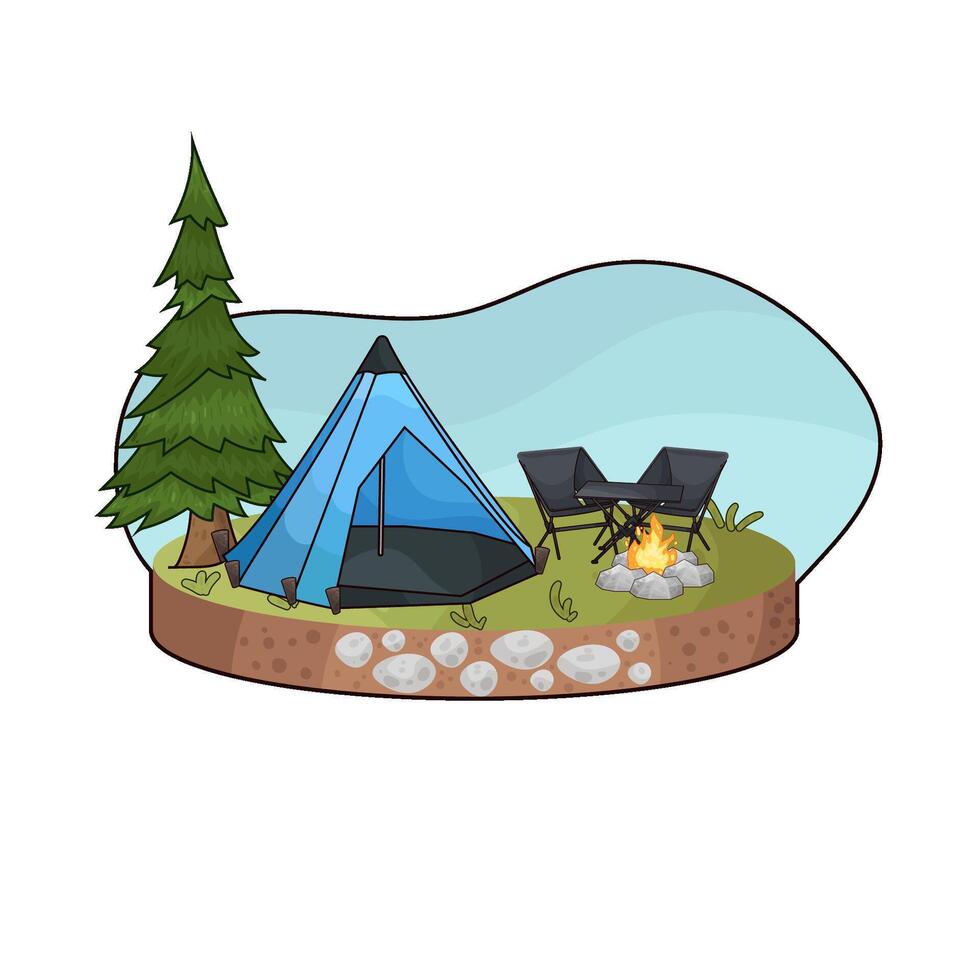 illustration of Forest Tent Cozy Retreat vector