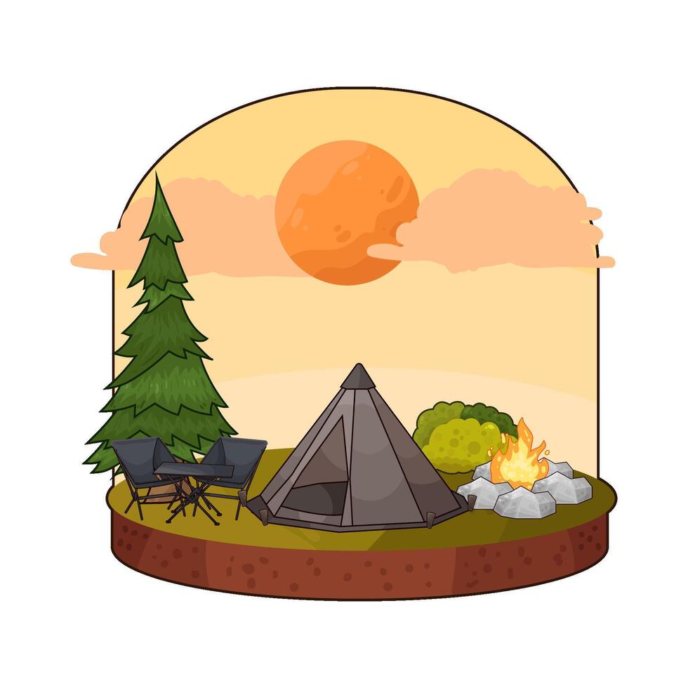 illustration of Camping in Verdant Forest vector
