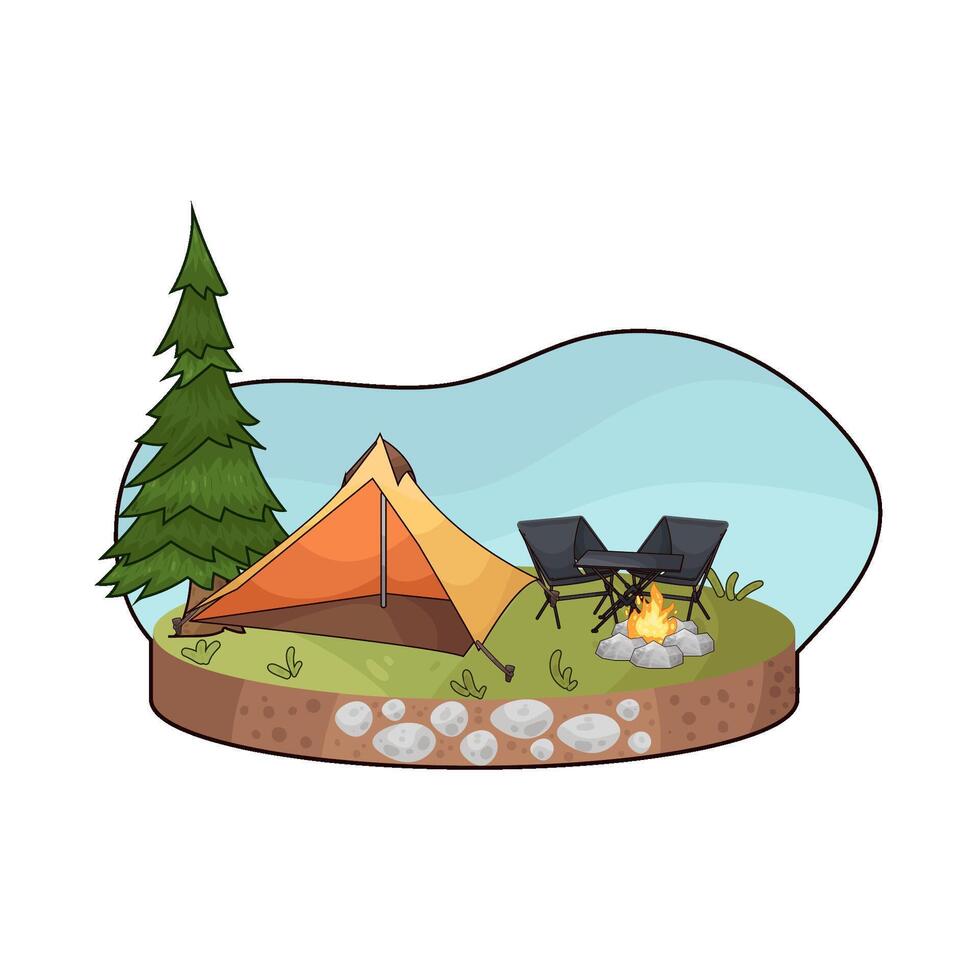 illustration of Camping Amidst Tall Pines vector