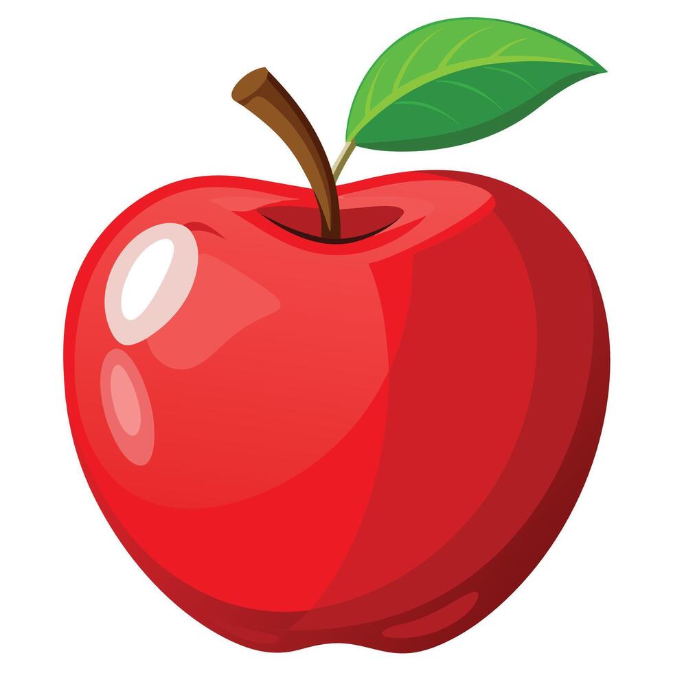 Beautiful juicy red apple fruit icon with green leaf vector