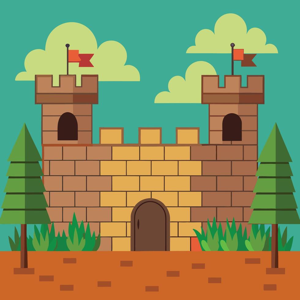 A cartoon of a old castle gate vector