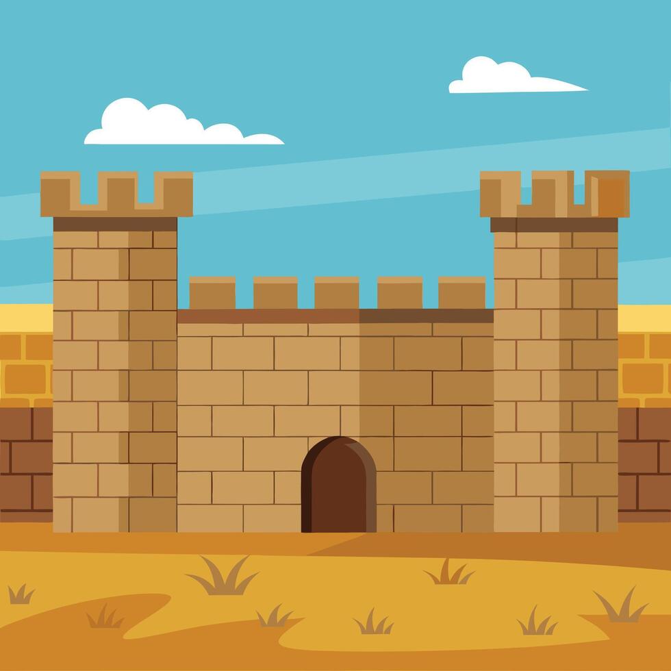 A cartoon of a old castle gate vector