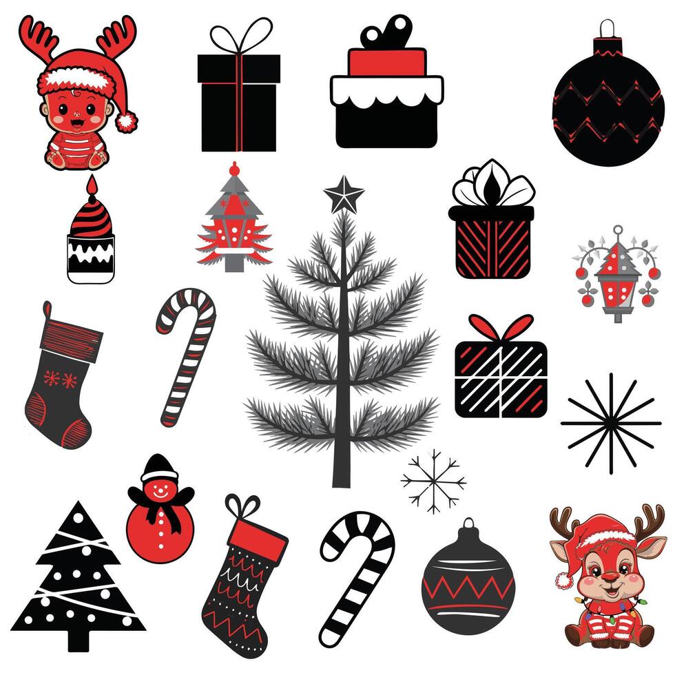 Set of Simple Hand Drawn Christmas Graphic Elements vector