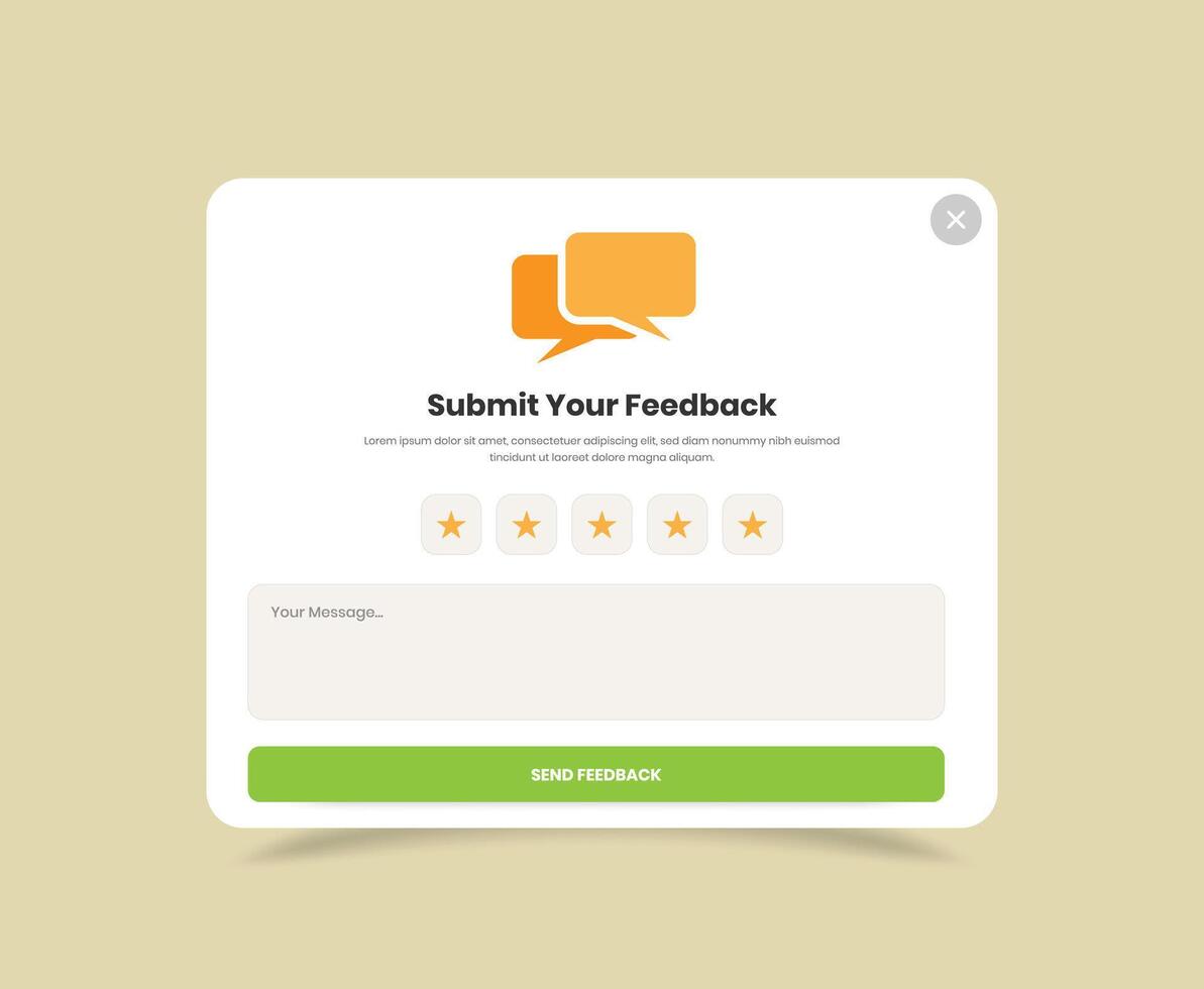 Minimalist user feedback collection ui popup kit design with text box and star rating vector
