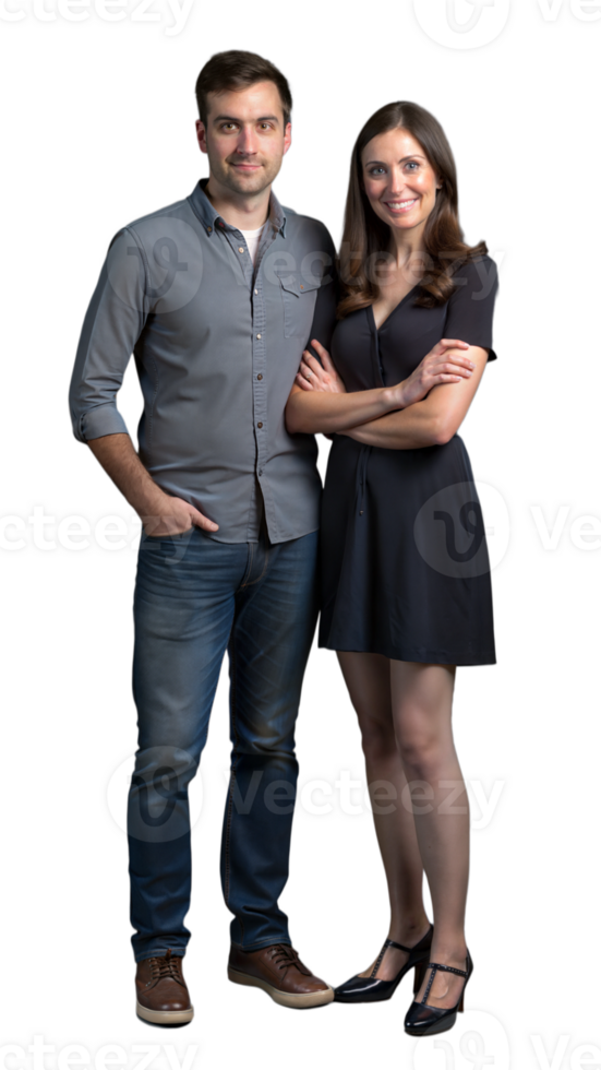 Casual couple standing together and smiling confidently, in relaxed attire png