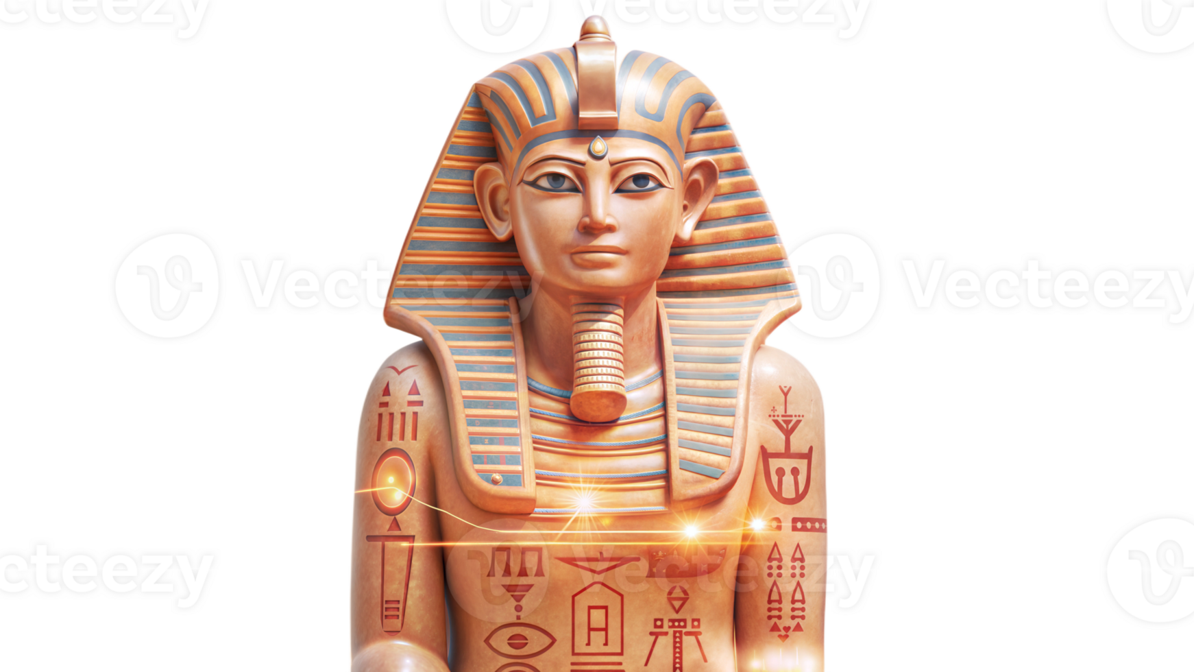 Golden Pharaoh statue with intricate details, representing ancient Egyptian culture png