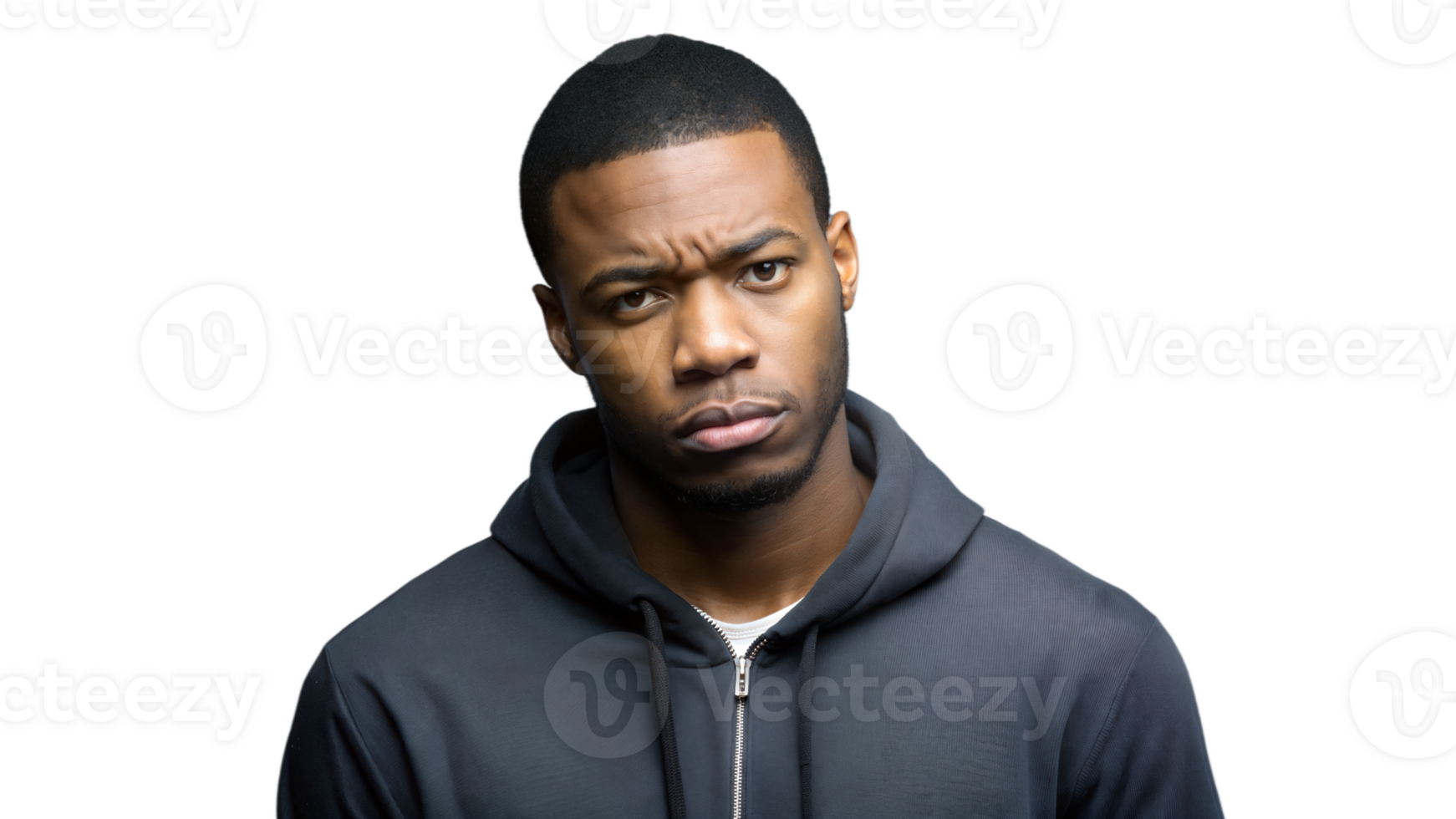 Serious Black man in a hoodie, looking intensely at the camera png