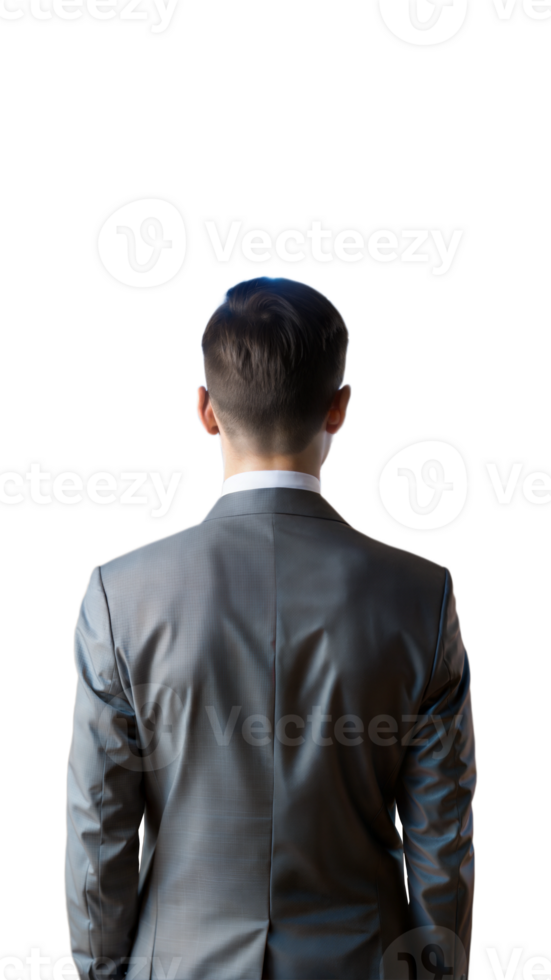 Businessman in a suit viewed from the back, isolated on a transparent background png