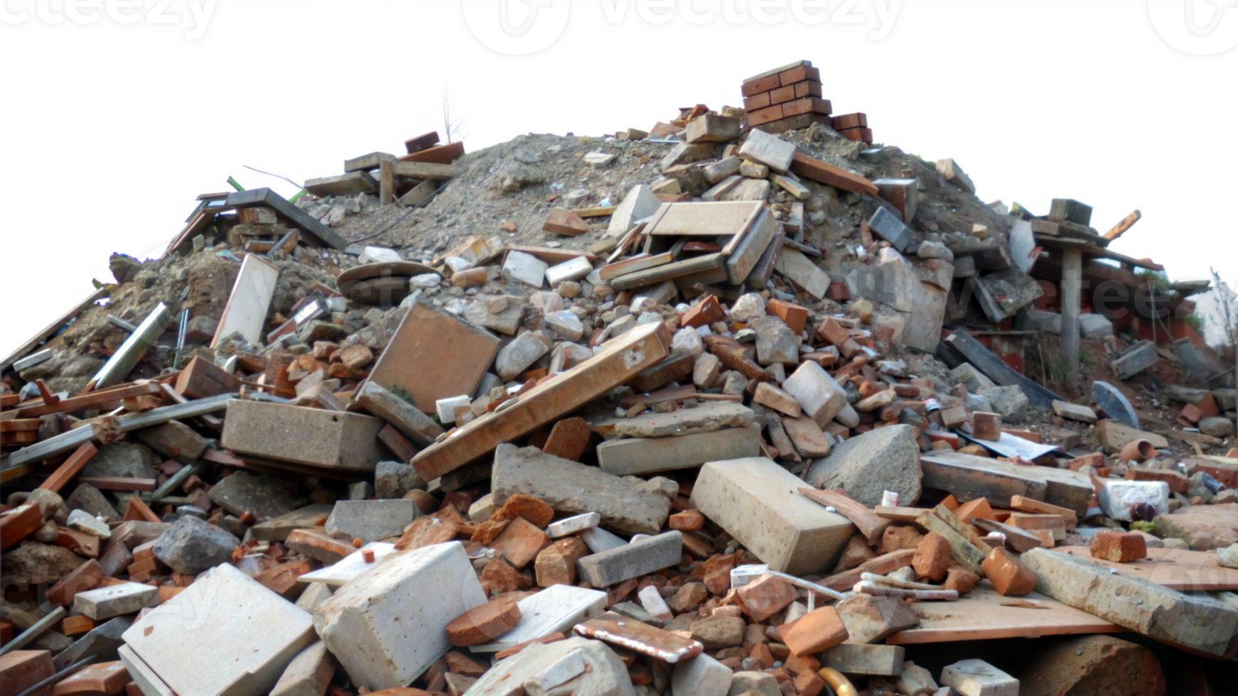 Pile of rubble and debris from a demolished building, symbolizing destruction png