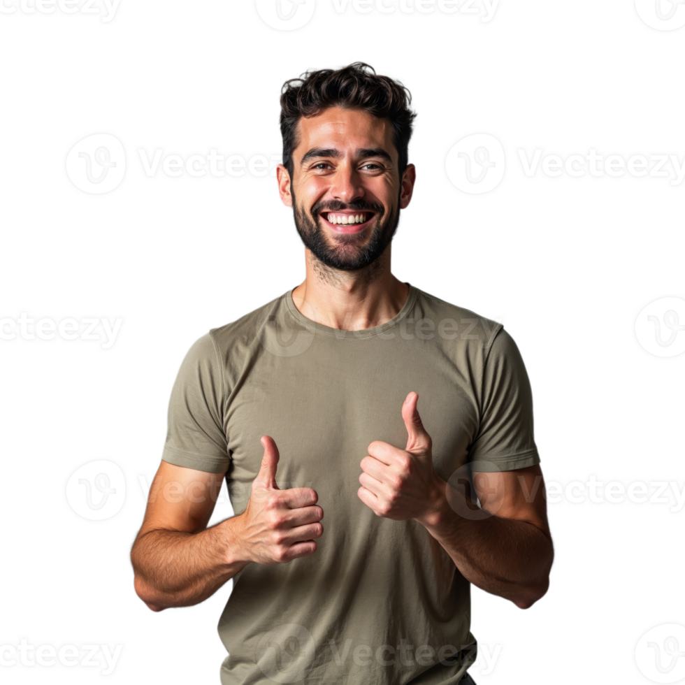 A man with a beard smiles and gives a thumbs up with both hands png