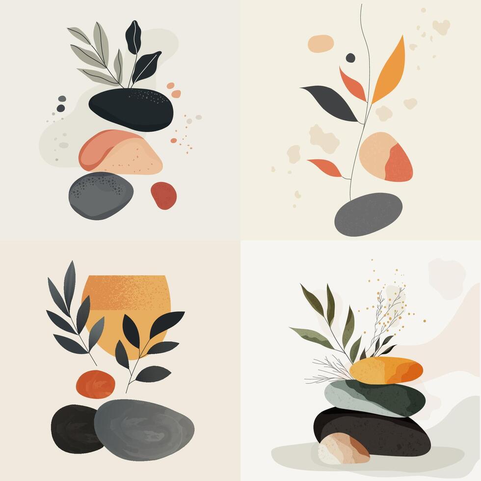 Abstract geometric design of natural shapes such as rocks, leaves and water in soft tones and colors earth vector