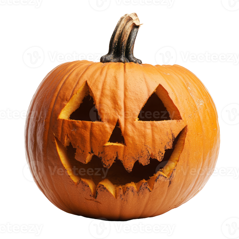 Halloween pumpkin with glowing eyes and mouth. Jack o Lantern with with evil face. Element for Halloween composition png