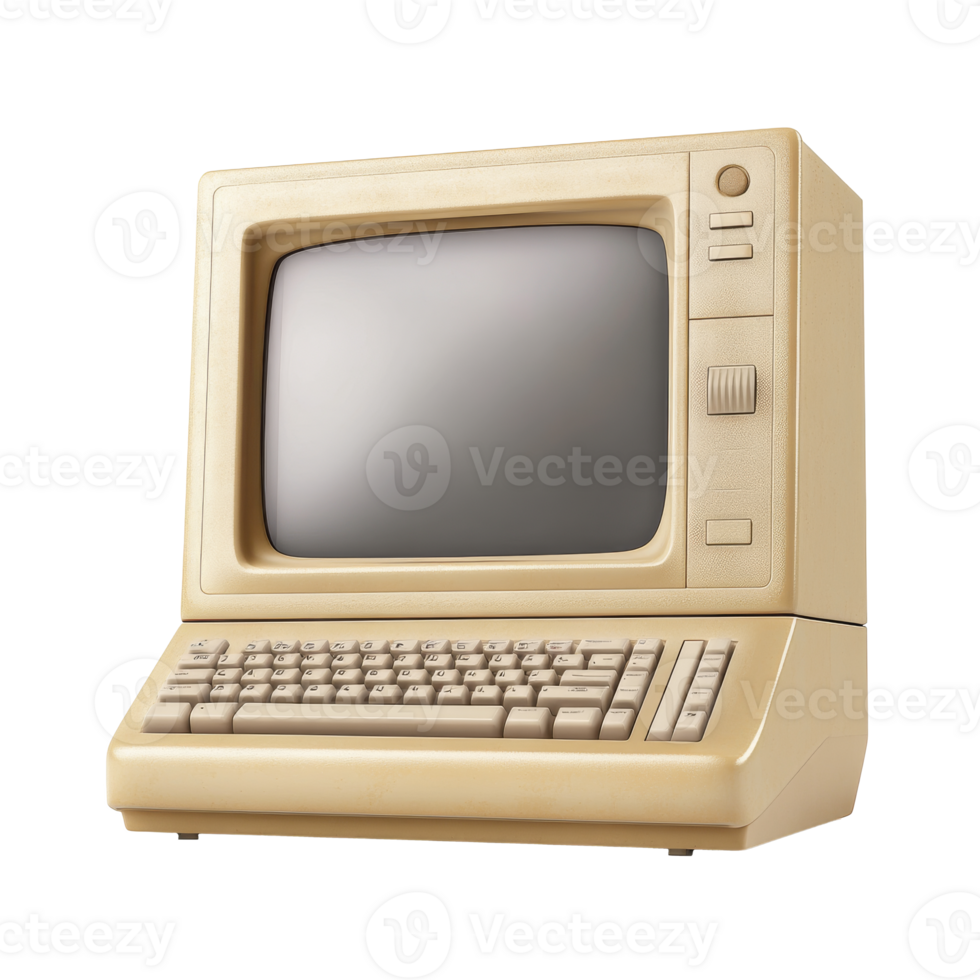 w Front vieof vintage beige retro computer wiboard. Retro style persoth CRT monitor and classic keynal computer. Nostalgia concept for early computer technology png